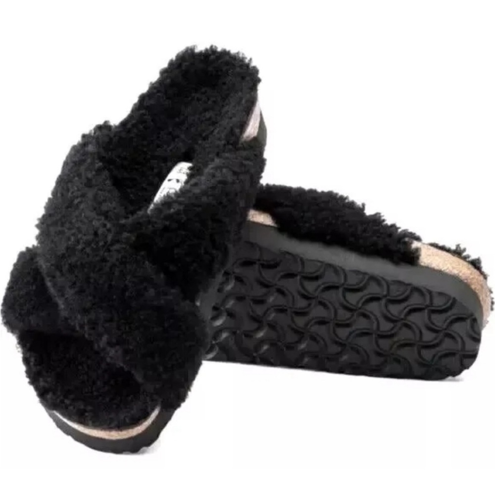 BIRKENSTOCK Papillio Daytona Shearling Teddy Sandals Black